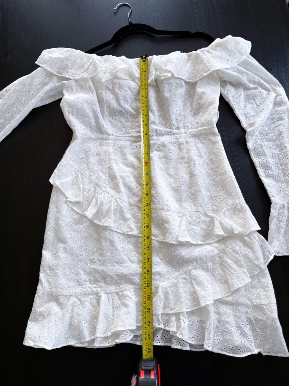 SABO LUXE White Eyelet Ruffle Mini Dress | Open Back | 100% Cotton | Size L - Picture 10 of 13